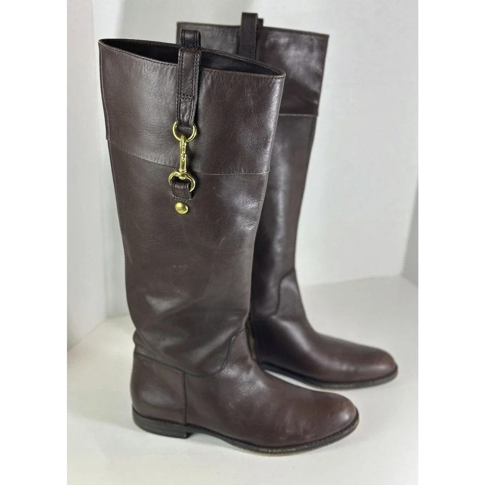 Coach Martta Tall Riding Boots Brown Leather Shoes Women's Size 8.5 B - Picture 2 of 16